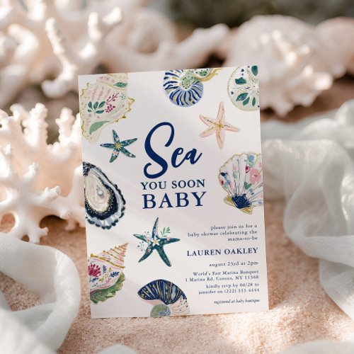 Sea you soon Baby' Seashells Coastal Baby Shower Invitation