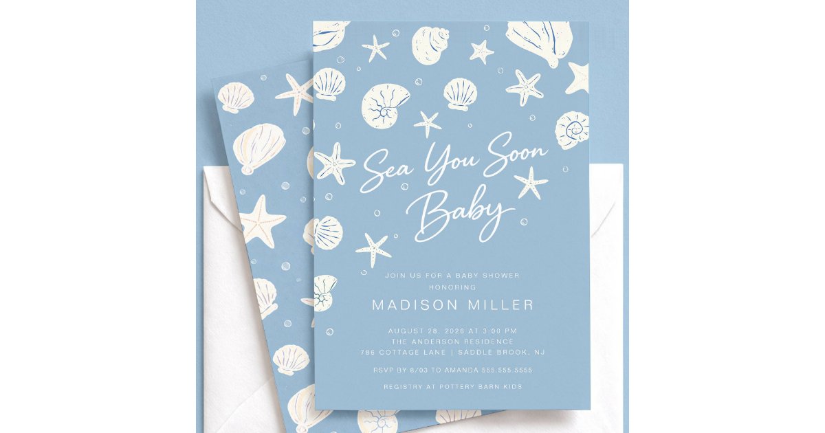 Sea You Soon Baby Shower Blue Coastal Invitation | Zazzle