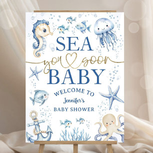 Sea You Soon Baby Shower Blue Ocean Welcome Sign