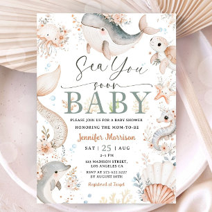 Sea You Soon Baby Shower Boho Ocean Girl Invitation