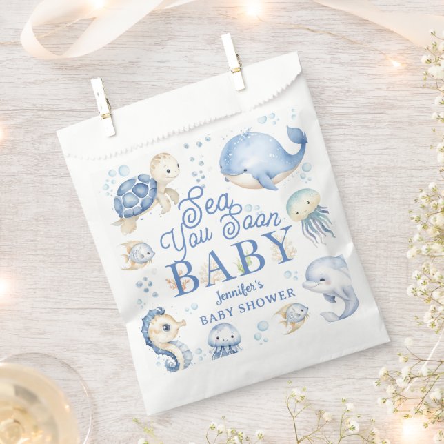 Sea You Soon Baby Shower Boy Blue Ocean Favor Bag (Clipped)