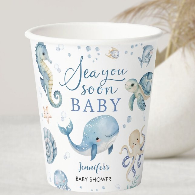 Sea You Soon Baby Shower Boy Blue Ocean Paper Cups (Creator Uploaded)