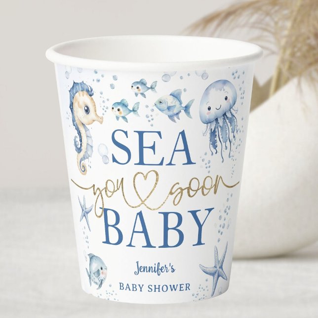 Sea You Soon Baby Shower Boy Blue Ocean Paper Cups (Creator Uploaded)