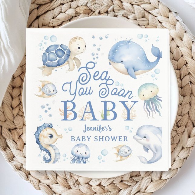 Sea You Soon Baby Shower Boy Blue Ocean Paper Napkins (Creator Uploaded)