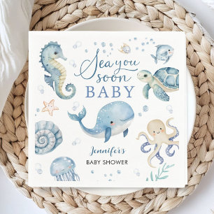 Sea You Soon Baby Shower Boy Blue Ocean Paper Napkins