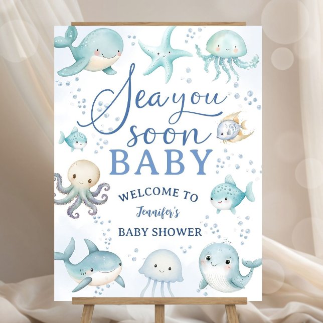 Sea You Soon Baby Shower Boy Blue Ocean Welcome Foam Board (Creator Uploaded)