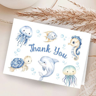 Sea You Soon Baby Shower Boy Folded Thank You Card