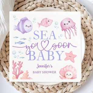 Sea You Soon Baby Shower Girl Pink Ocean Animals Napkins