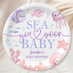 Sea You Soon Baby Shower Girl Pink Ocean Animals Paper Plates