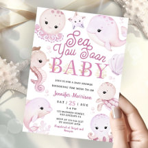 Sea You Soon Baby Shower Girl Pink Ocean 