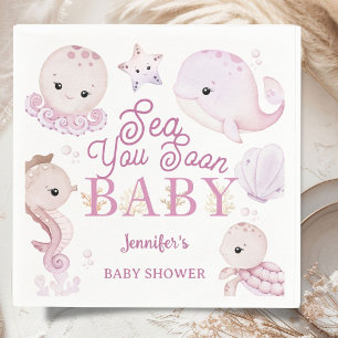 Sea You Soon Baby Shower Girl Pink Ocean  Napkins