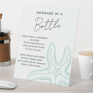 Sea You Soon Baby Shower Message in a Bottle Pedestal Sign