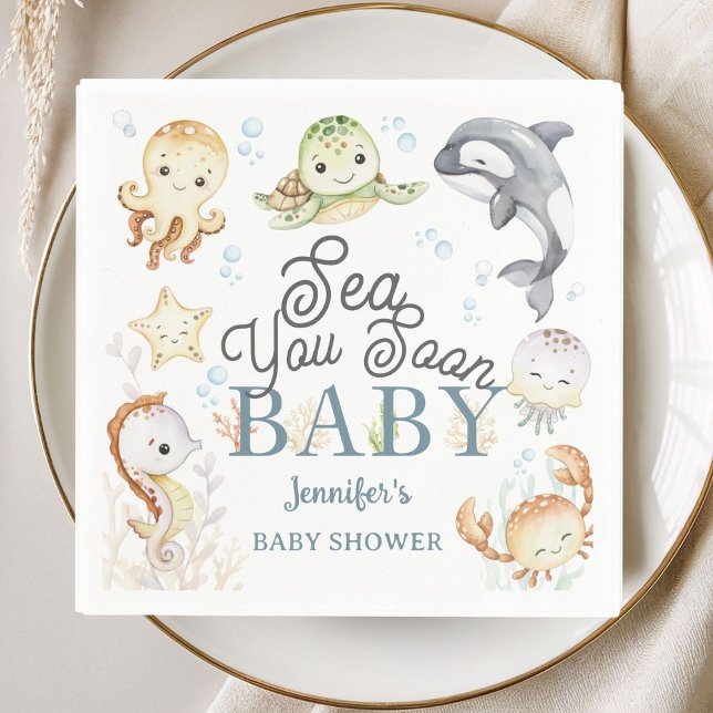 Sea You Soon Baby Shower Ocean Gender Neutral  Napkins (Creator Uploaded)