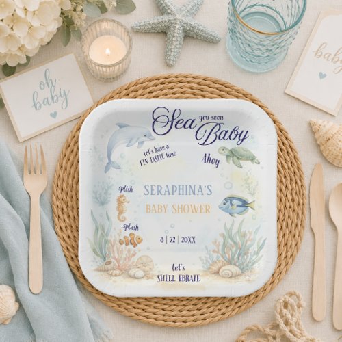 Sea You Soon Baby Shower Paper Plates