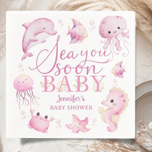 Sea You Soon Baby Shower Pink Ocean Girl Napkins