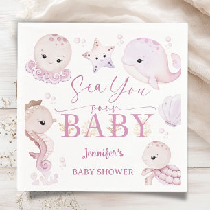 Sea You Soon Baby Shower Pink Ocean Paper Napkins