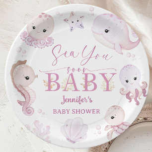 Sea You Soon Baby Shower Pink Ocean Paper Plates