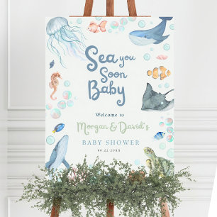 Sea You Soon Baby Shower Welcome Sign   Editable 