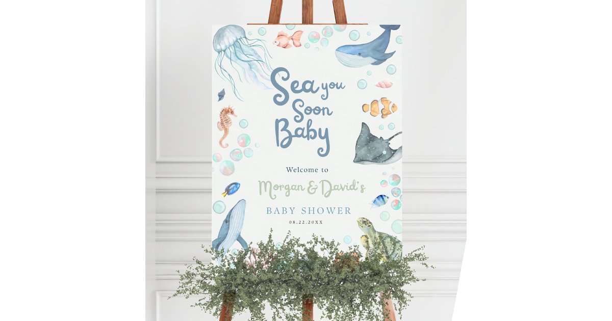Sea You Soon Baby Shower Welcome Sign | Editable | Zazzle