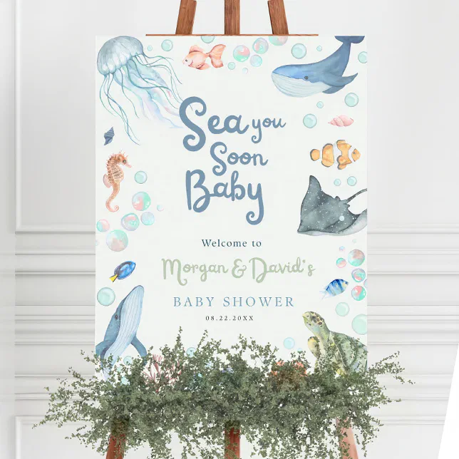 Sea You Soon Baby Shower Welcome Sign | Editable | Zazzle