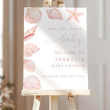 Sea You Soon Baby Shower Welcome Sign, Pink Seashe
