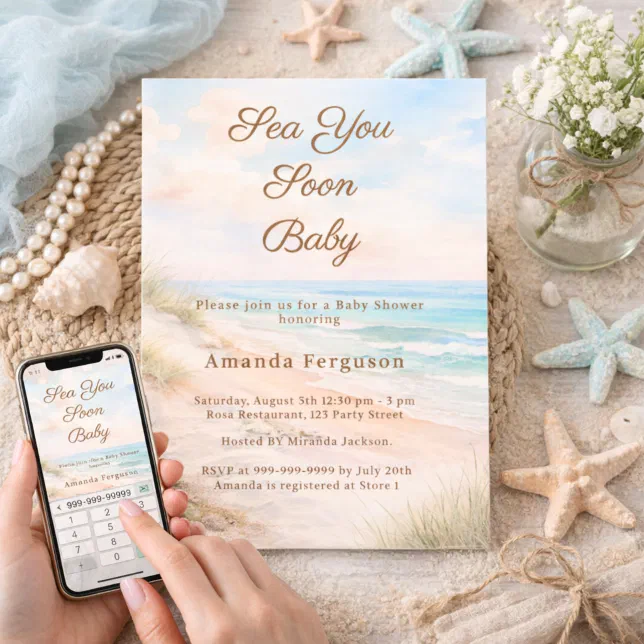 Sea You Soon Beach Baby Shower Invitation | Zazzle