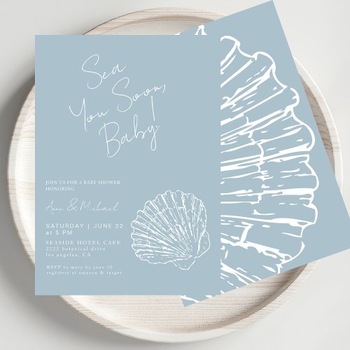 Sea You Soon Blue Scallop Shell  Boy Baby Shower