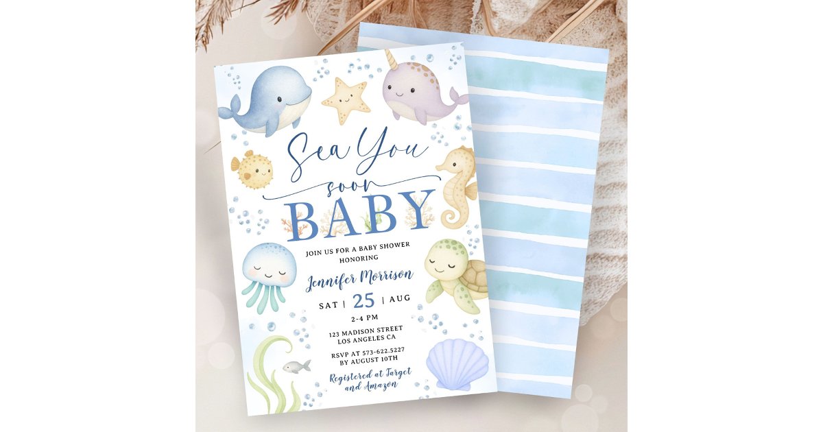 Sea You Soon Boy Baby Shower Cute Ocean Invitation | Zazzle