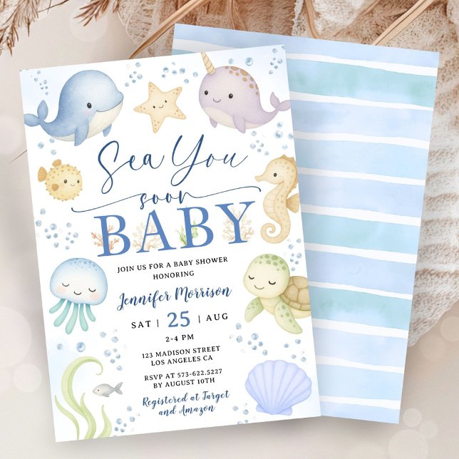 Sea You Soon Boy Baby Shower Cute Ocean Invitation (Creator Uploaded)