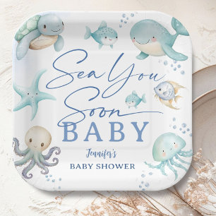 Sea You Soon Boy Ocean Baby Shower Paper Plates