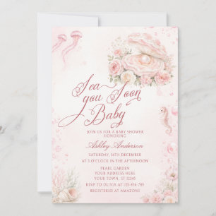 Sea You Soon Coastal Girl Baby Shower Invitation