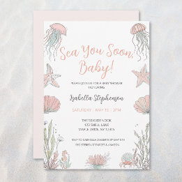 Sea You Soon Coastal Hand Drawn Baby Shower Invitation