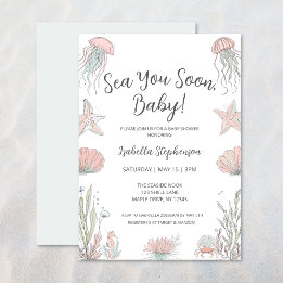 Sea You Soon Cute Coastal Hand Drawn Baby Shower Invitation