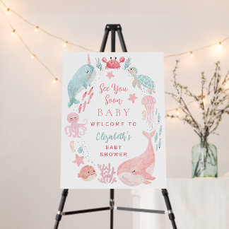 Sea You Soon Cute Ocean Animals Girl Baby Shower Foam Board