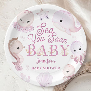 Sea You Soon Girl Baby Shower Pink Ocean Paper Plates