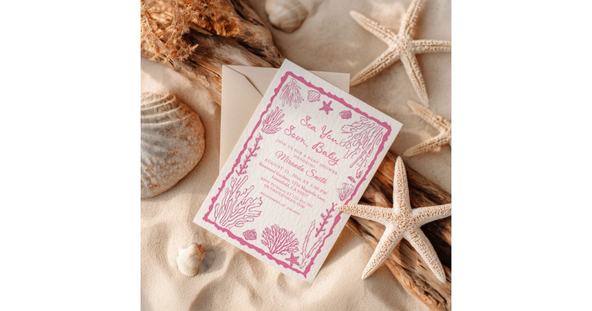 Sea You Soon Girl Coastal Baby Shower Invitation | Zazzle