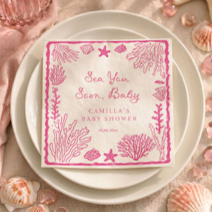 Sea You Soon Girl Pink Baby Shower  Napkins