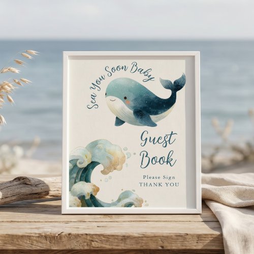Sea You Soon Guest Book Baby Shower sign ivory