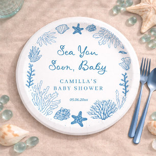 Sea You Soon Hand Drawn Baby Shower  Paper Plates