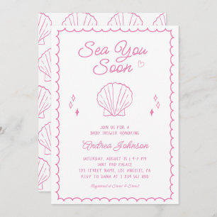 Sea You Soon Hand Drawn Ocean Seashell Baby Shower Invitation