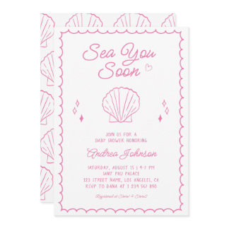Sea You Soon Hand Drawn Ocean Seashell Baby Shower Invitation