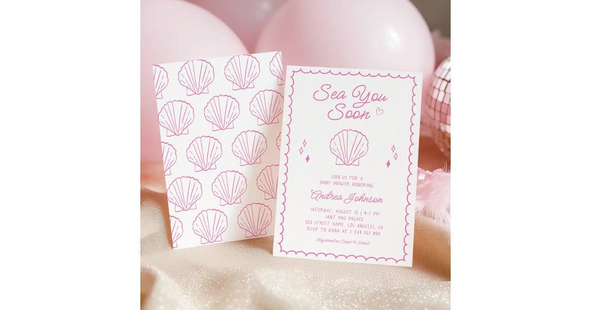 Sea You Soon Hand Drawn Ocean Seashell Baby Shower Invitation | Zazzle