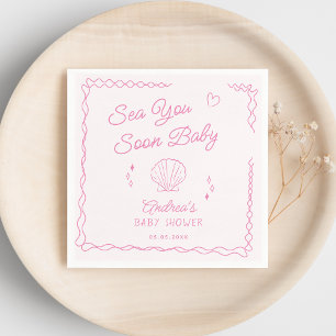 Sea You Soon Hand Drawn Ocean Seashell Baby Shower Napkins