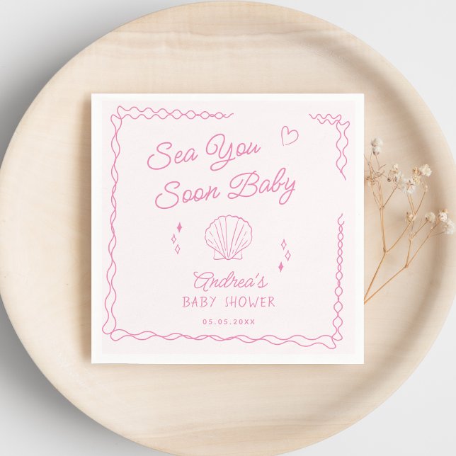 Sea You Soon Hand Drawn Ocean Seashell Baby Shower Napkins (Creator Uploaded)