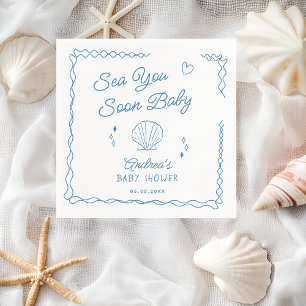 Sea You Soon Hand Drawn Ocean Seashell Baby Shower Napkins