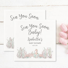 Sea You Soon Hand Drawn Seahorse Baby Shower Napkins
