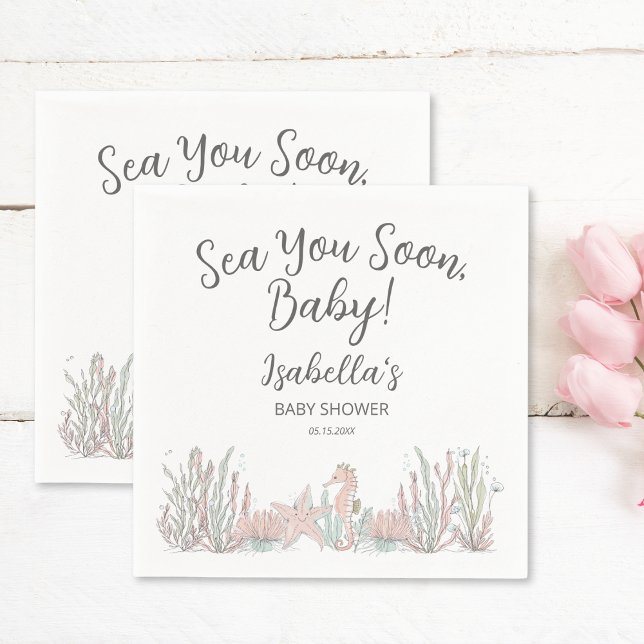 Sea You Soon Hand Drawn Seahorse Baby Shower Napkins (Creator Uploaded)