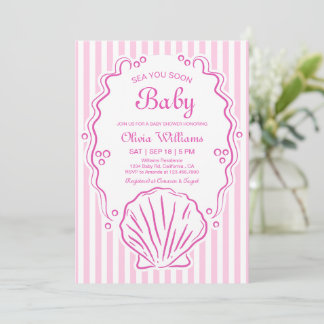 Sea You Soon, Hand Drawn Seashell Girl Baby Shower Invitation