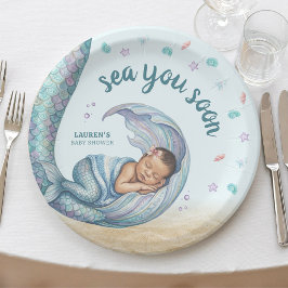 Sea You Soon Mermaid Baby Shower Paper Plates