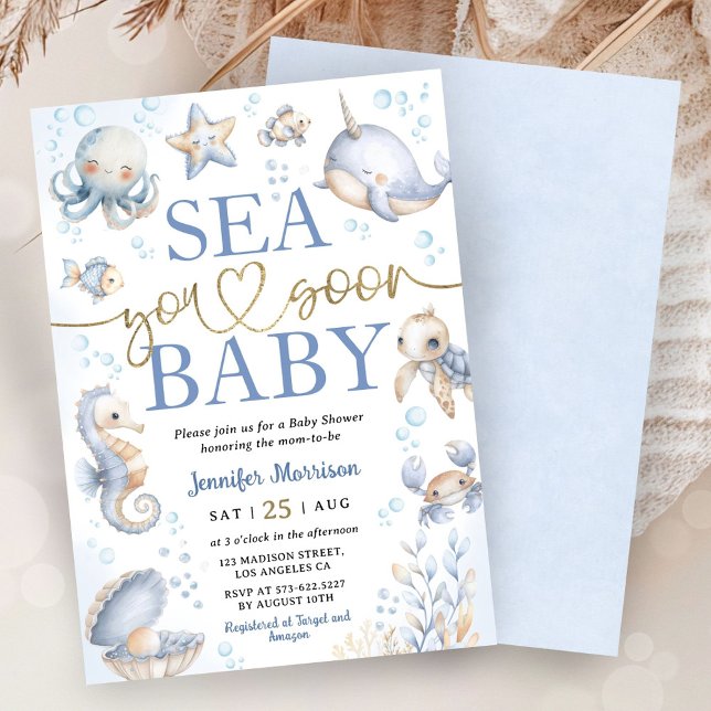 Sea You Soon Modern Boy Sea Ocean Baby Shower Invitation (Creator Uploaded)
